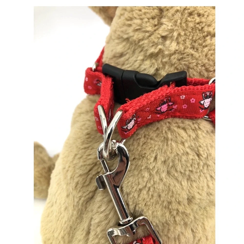 Red Owl Dog Harness Leash Set Adjustable For Medium Dogs NEW